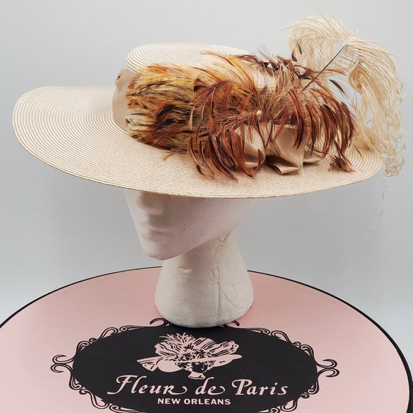 Fleur de Paris Boater\'s Straw Hat with Feathers